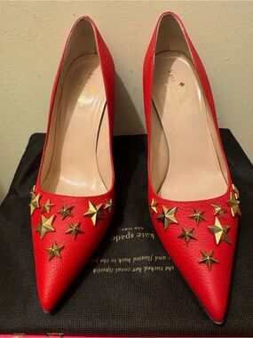 Kate Spade New York Lagrenga Red Star Studded Pumps Heel Made in Italy